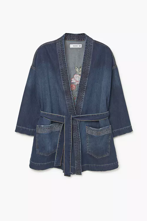 Kimono din denim cu broderie, Mango, 199.90 lei