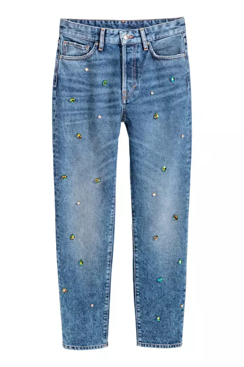 Jeans cu talie înaltă și aplicații, H&M, 229 lei