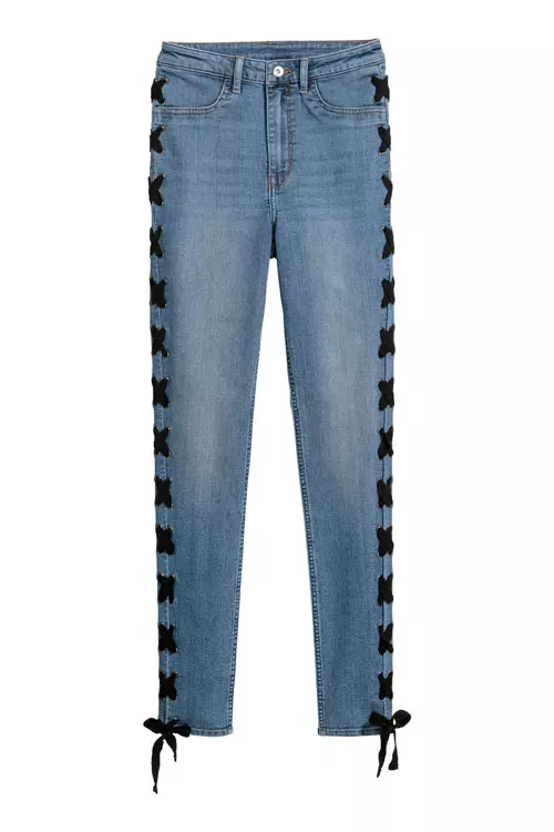 Jeans cu talie înaltă și șiret pe laterale, H&M, 139 lei