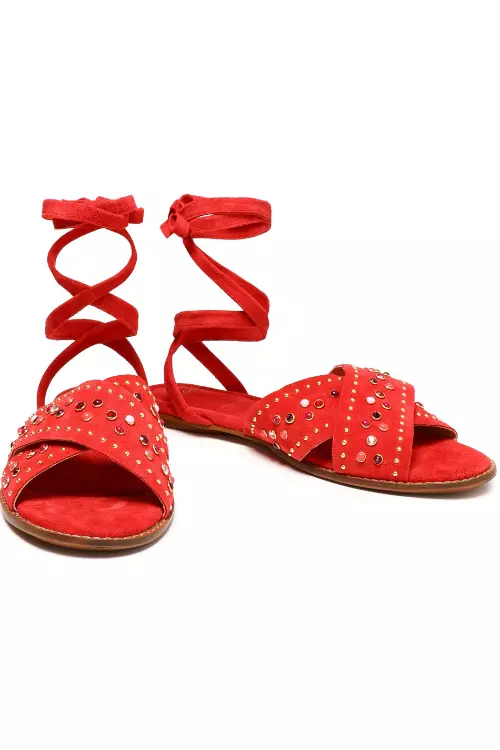 Sandale din piele velur cu aplicații, Maje, 98 euro, www.theoutnet.com