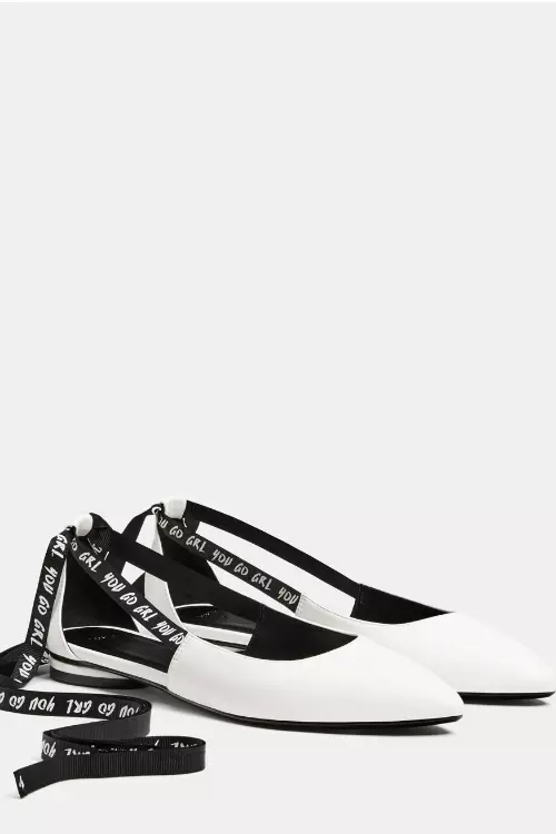 Balerini din piele ecologică cu fundă, Stradivarius, 79,90 lei