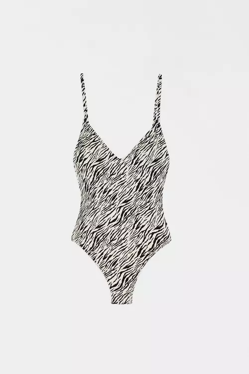 Costum de baie întreg cu imprimeu zebră, Bershka, 99,90 lei