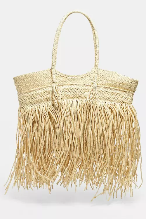 Geantă cu franjuri din rafie, Stradivarius, 149,90 lei