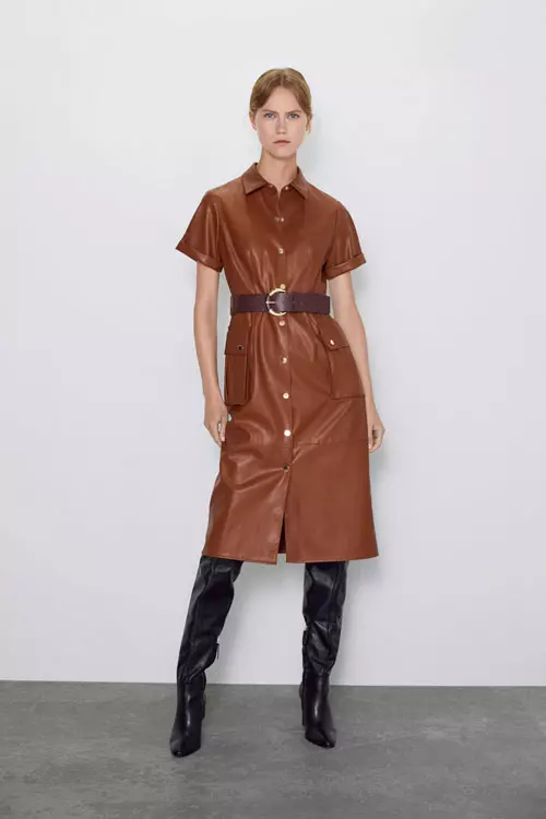 Rochie midi din piele ecologică, Zara, 199,90 lei