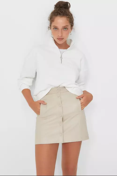 Fustă din imitație de piele, Stradivarius, 99,90 lei