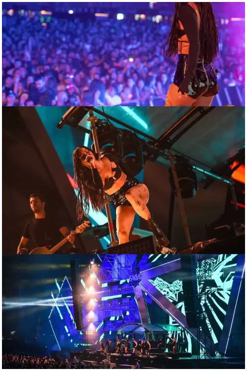 Inna la festivalul Saga in body Amazuin, shorts Ttswrts, ciorapi Vetements x Wolford si bocanci R13 (3)