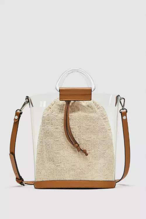 Geantă din plastic, pânză și piele ecologică, Zara, 149,90 lei
