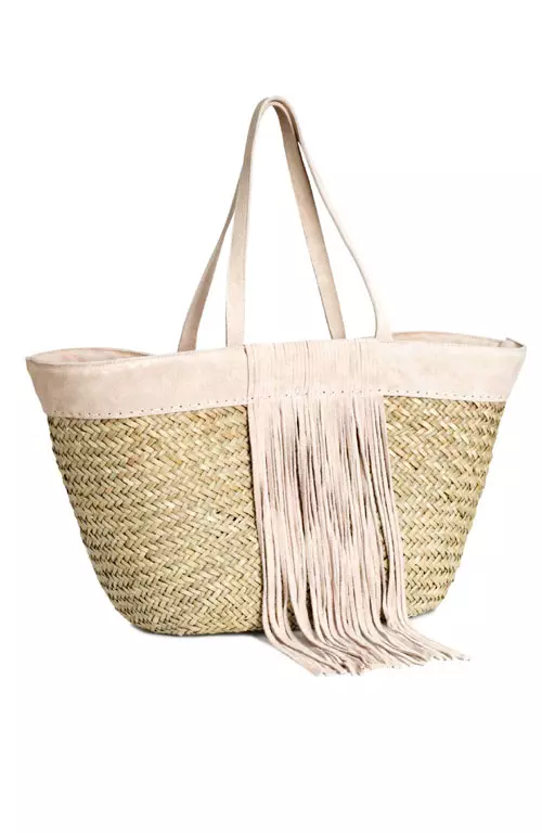 Geanta din paie impletite, cu detalii din piele intoarsa, H&M, 199 lei