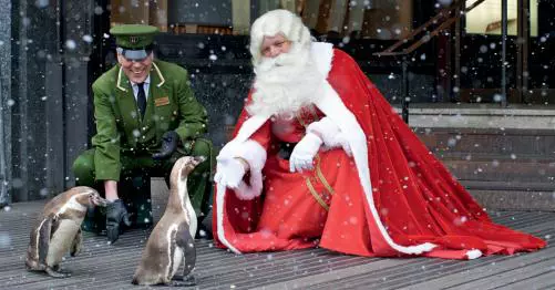 Moș Crăciun și pinguinii lui au deschis raionul de Crăciun de la Harrods pe 4 august 2009.