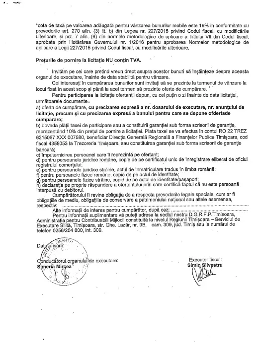 ANAF vanzare masini august 2018 licitatie conditi