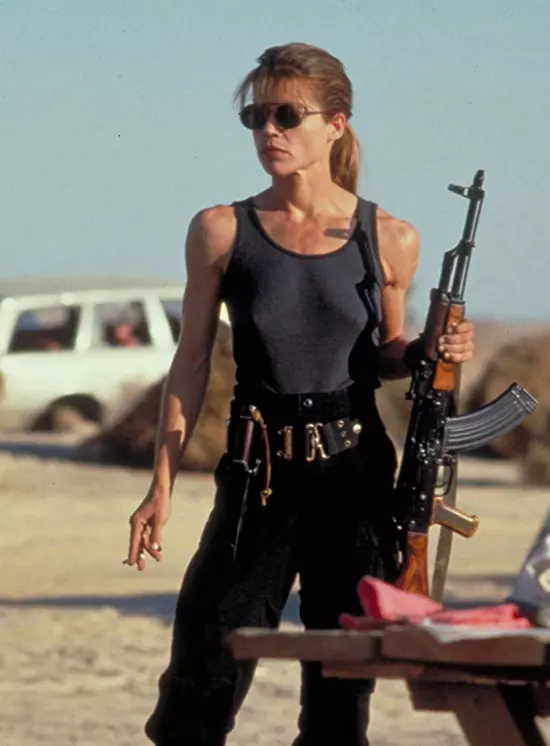 Sarah Connor (Linda Hamilton) în `The Terminator` din 1984 și `Terminator 2` din 1991