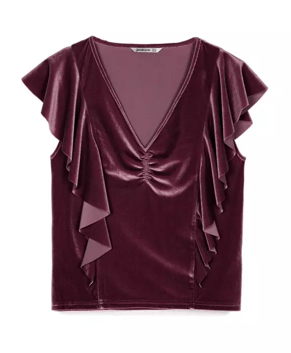 Tricou cu volane catifea Stradivarius 59,90