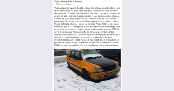Anunțul de vânzare sincer al unui posesor de Dacia