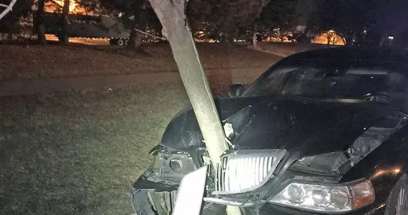 A condus zeci de kilometri cu un copac înfipt în caroserie (+Video)