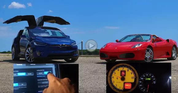 Tesla Model X P90D Ludicrous vs. Ferrari F430 Spider. Pe cine pariați?