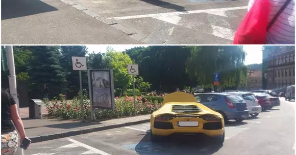 Tupeu: posesorul unui Lamborghini parchează fără jenă pe locurile rezervate categoriilor speciale