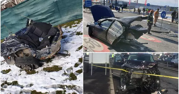 Un BMW şi un Range Rover s-au izbit pe DN1. Una dintre maşini a fost ruptă în două