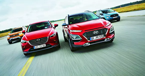 Dacia Duster versus Ford EcoSport, Mazda CX-3 și Hyundai Kona. Șanse egale?