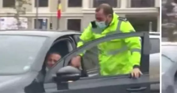 Un polițist din Cluj a sărit în mașina șoferului care încerca să fugă (Video)