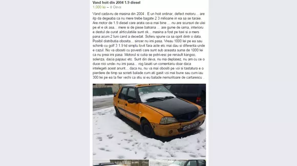 Anunțul de vânzare sincer al unui posesor de Dacia
