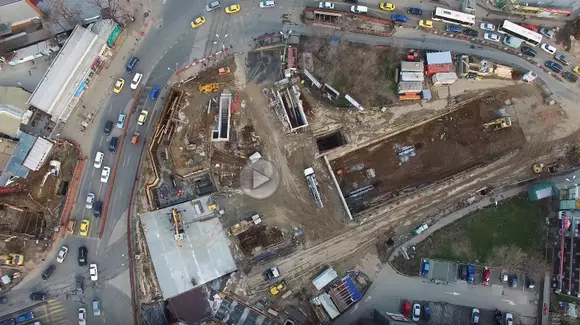 Pasajul de la Piața Sudului, văzut din dronă