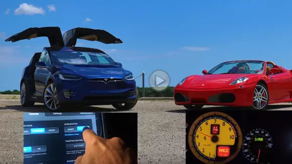 Tesla Model X P90D Ludicrous vs. Ferrari F430 Spider. Pe cine pariați?