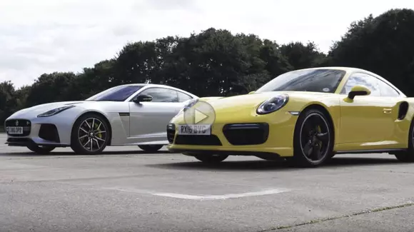 Jaguar F-Type SVR înfruntă un Porsche 911 Turbo