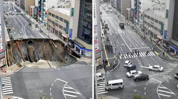 Eficiență japoneză. Au asfaltat un crater adânc de 15 metri în doar două zile