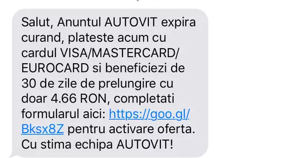 O nouă țeapă circulă prin SMS: Phishing în numele Autovit