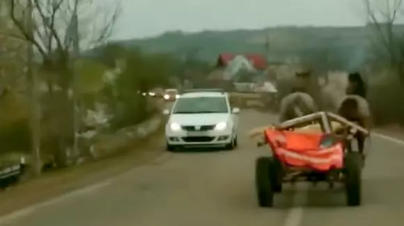 Căruță scăpată de sub control, în Bacău! Caii galopează pe cont propriu, pe șosea