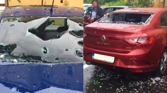 Cod portocaliu de grindină în Baia Mare: Mașinile au rămas fără parbriz și fără lunetă