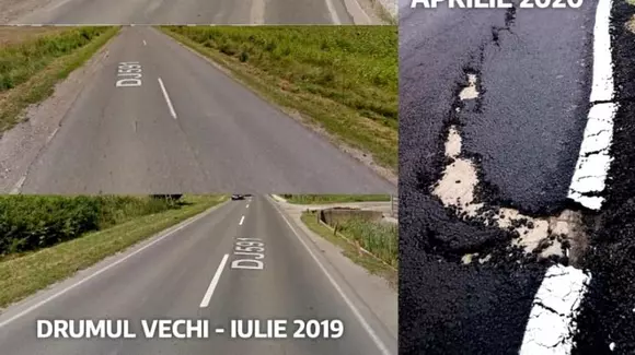 Un drum reparat în Timiș s-a surpat după doar două săptămâni
