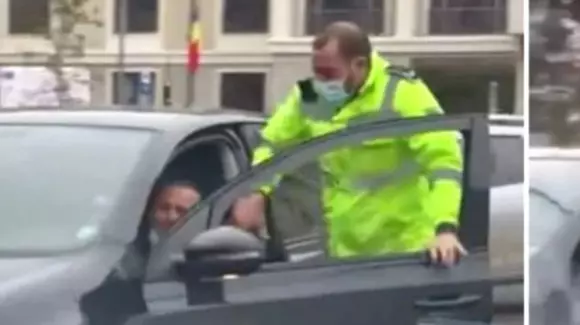 Un polițist din Cluj a sărit în mașina șoferului care încerca să fugă (Video)