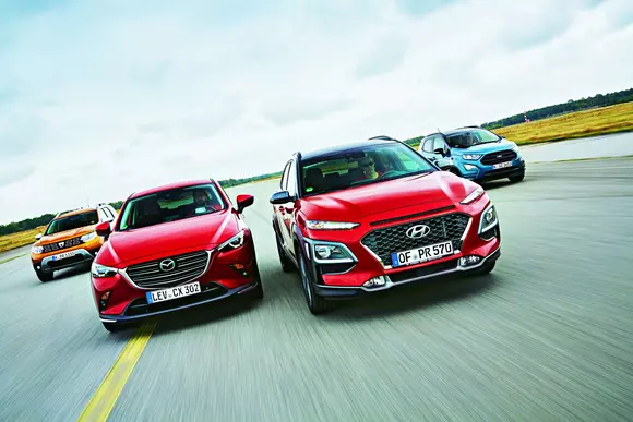 Dacia Duster versus Ford EcoSport, Mazda CX-3 și Hyundai Kona. Șanse egale?