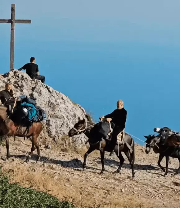Becali cu magarul pe munte