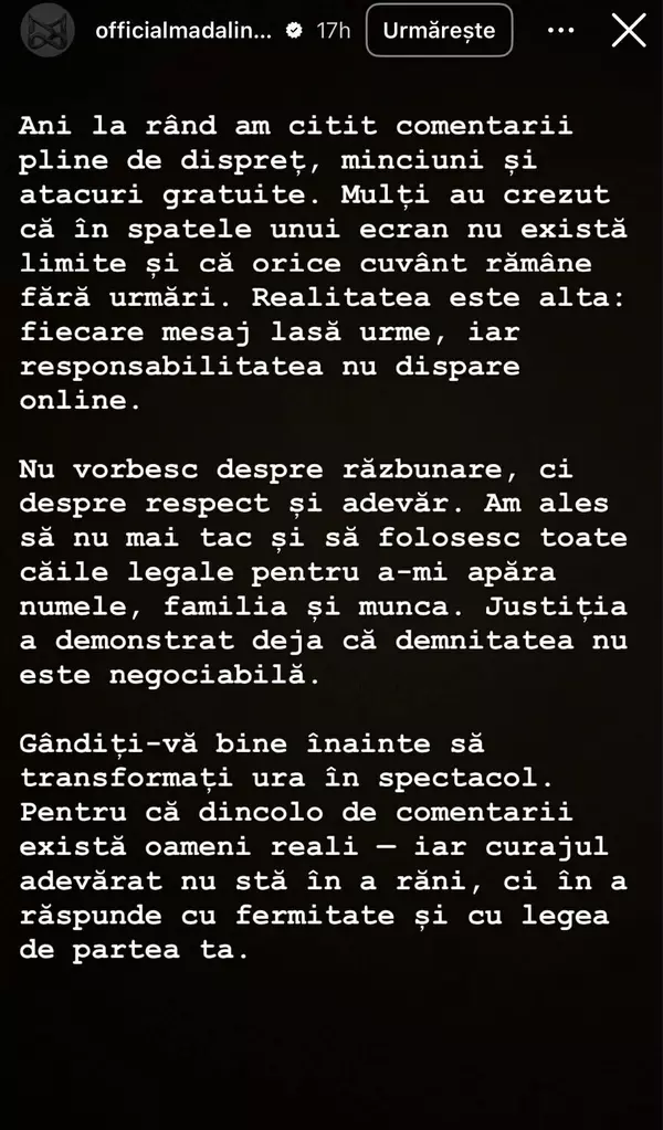 Mesajul transmis de Mădălina Ghenea