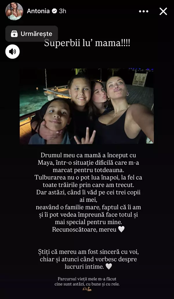 Antonia, mesaj despre cei trei copii