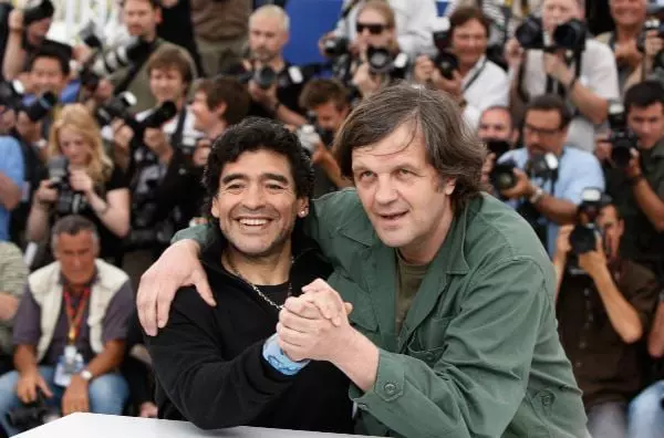 Former Argentine soccer player Diego Maradona, left, and Serbian director Emir Kusturica pose during the photo call for the documentary "Maradona" during the 61st International film festival in Cannes, southern France, on Tuesday, May 20, 2008.  (AP Photo/Matt Sayles)