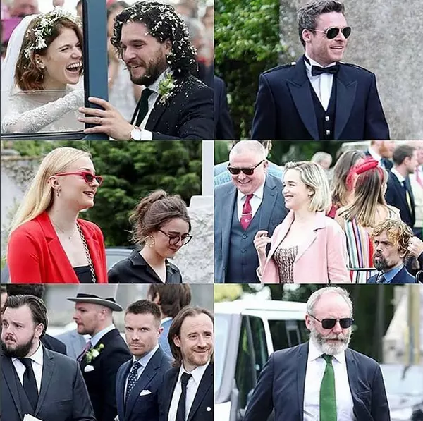 Cei doi miri, alături de o parte dintre colegii lor de platou.