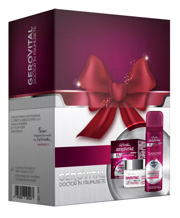 Casetă cadou Gerovital H3 Evolution, Gerovital, 38,61 lei (conține Cremă antirid intens hidratantă SFP 10 Gerovital H3 Evolution și  Deodorant Antiperspirant - Diamond Woman Gerovital H3 Evolution)