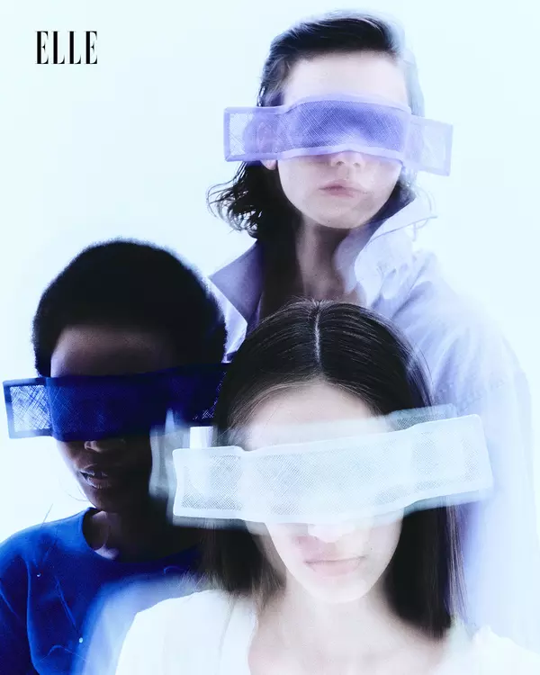 Măști, Dinu Bodiciu; Mara – cămașă, Eterna; Divine – top cu pene, Scapadona; Mina – cardigan, Calvin Klein.