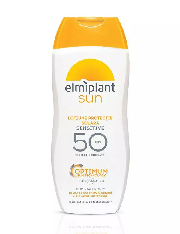 Loțiune pentru protecție solară sensitive SPF 50, Elmiplant, 33 lei