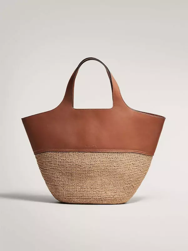 Coș din rafie și piele, Massimo Dutti, 599 lei