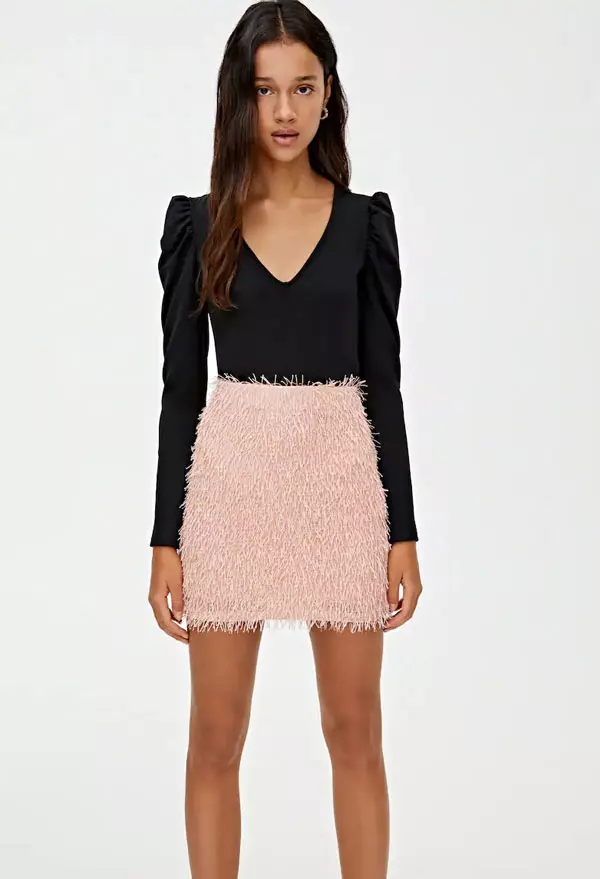 Fustă mini cu franjuri, Pull & Bear, 99,90 lei