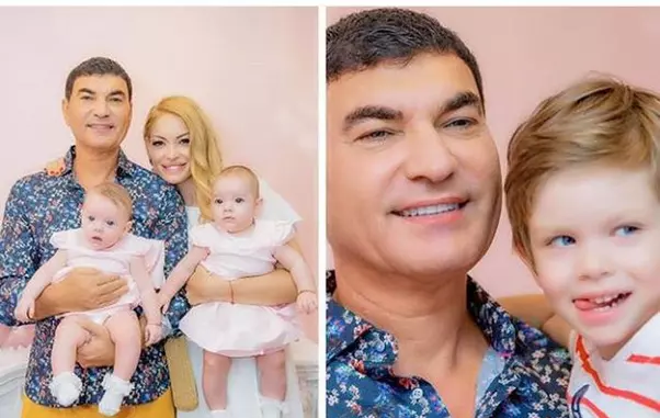 Cristi Borcea alături de gemene și Milan
