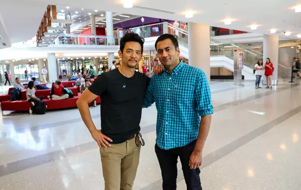 Kal Penn and John Cho campaign for Clinton in North Carolina.