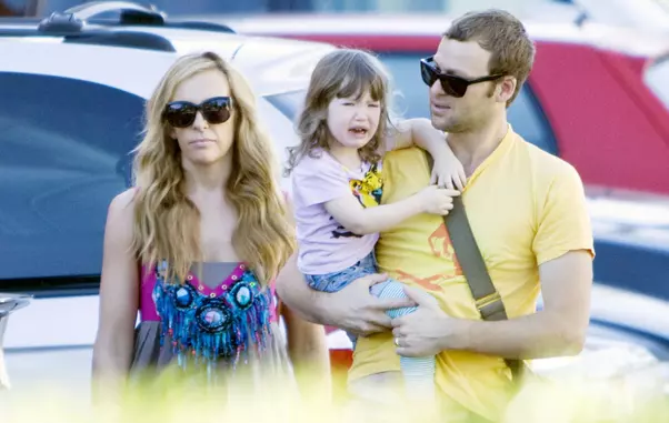 **EXCLUSIVE** Australian actress Toni Collette is spotted going to lunch with her husband Dave Galafassi and their crying daughter Sage Florence