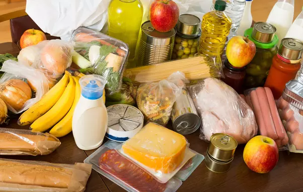 View at table with articles of food for  family