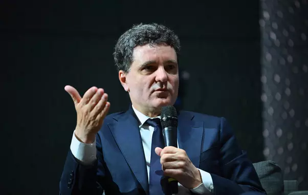 Nicusor Dan attends an online debate in Bucharest
