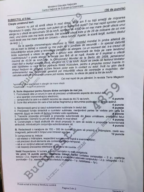 Subiecte la romana la Evaluarea Nationala 2017 1
